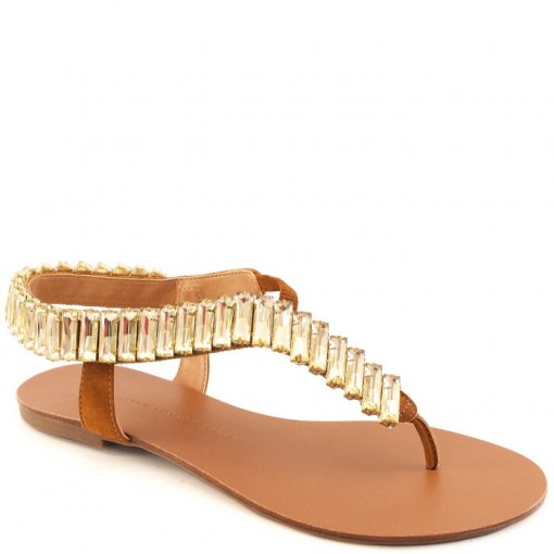 Sandália Rasteira Pedrarias Maithe 25539 - Whisky | Sapato Show