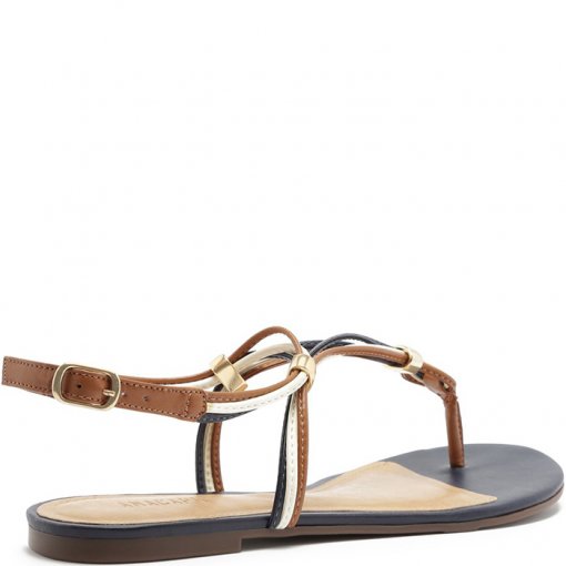 Sandália Rasteira Tiras Finas Tricolor Anacapri C002940117 - Navy/Couio |  Sapato Show