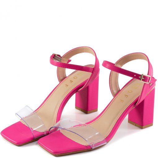 Sandália Salto Bloco Bico Quadrado Offline 5592.22888 - Neon Pink
