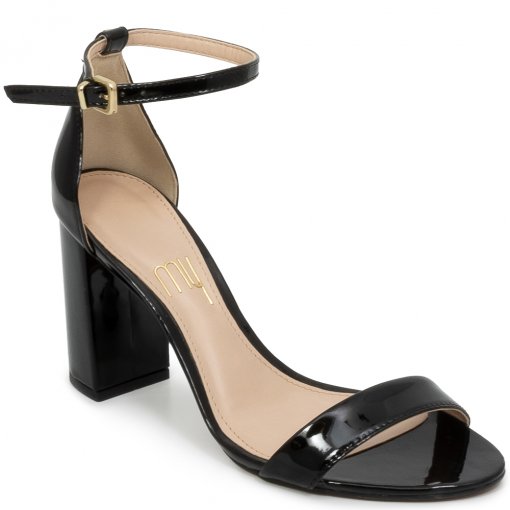 Sandália Salto Bloco Fivela My Shoes L850940001 - Verniz Preto