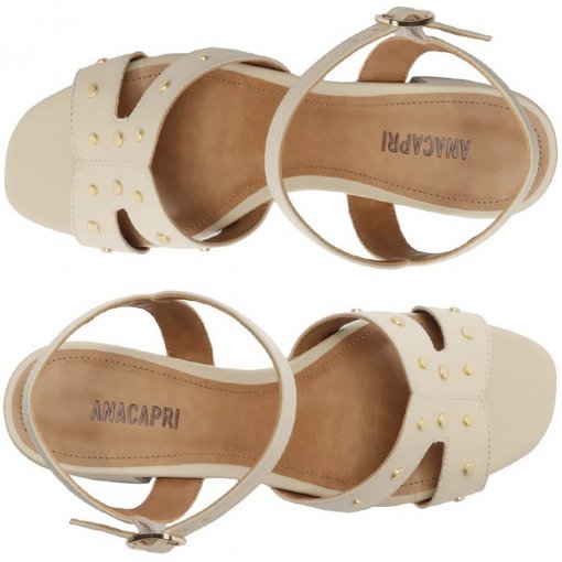 Sandália Salto Bloco Tachas Fivela Anacapri C304890041 - Off White