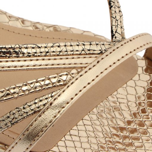 Sandália Salto Bloco Tiras Metalizada Snake Schutz S208910059