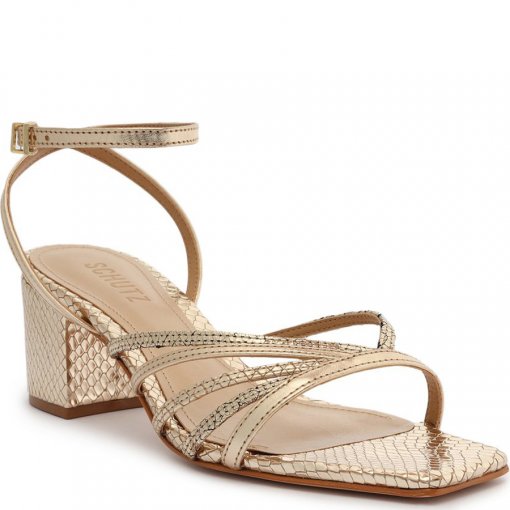 Sandália Salto Bloco Tiras Metalizada Snake Schutz S208910059