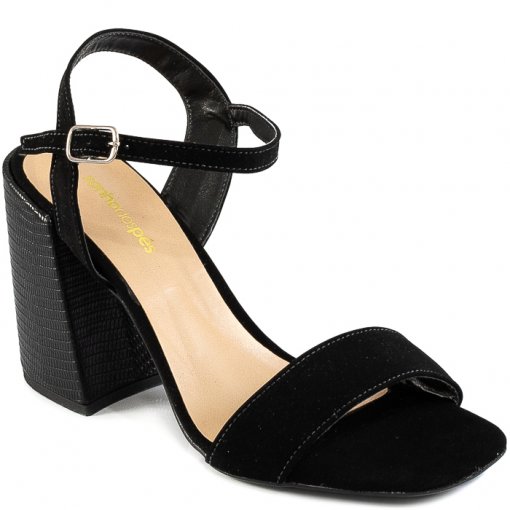 Sandália Salto Croco Bico Quadrado 2021 Sonho Dos Pés 42034 - Preto |  Sapato Show