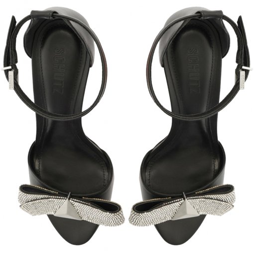 Schutz Sandalia Tira Preta Salto Fino Sandália Salto Fino Laço Strass  Schutz S020660297