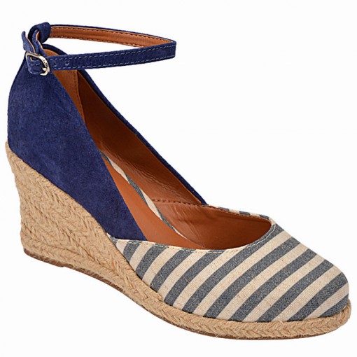 Scarpin Anabela Feminina Elitte 1998 Listrado Azul - | Sapato Show