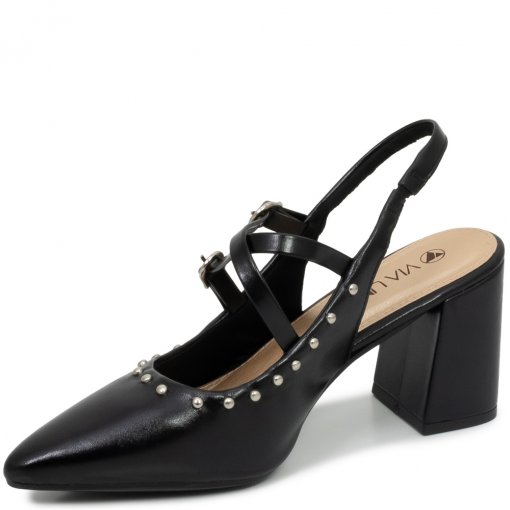 Scarpin Feminino Slingback Tachas Salto Bloco Via Uno 898001