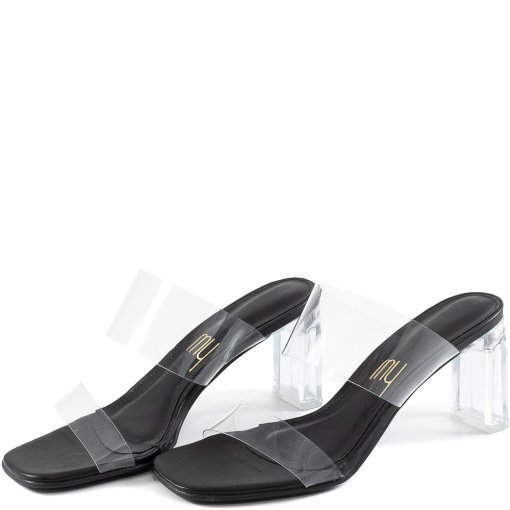 Tamanco Em Vinil Salto Acrílico Bico Quadrado My Shoes