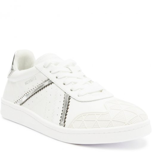Tênis Vintage Couro Listras Schutz S202260154 - Branco/Prata