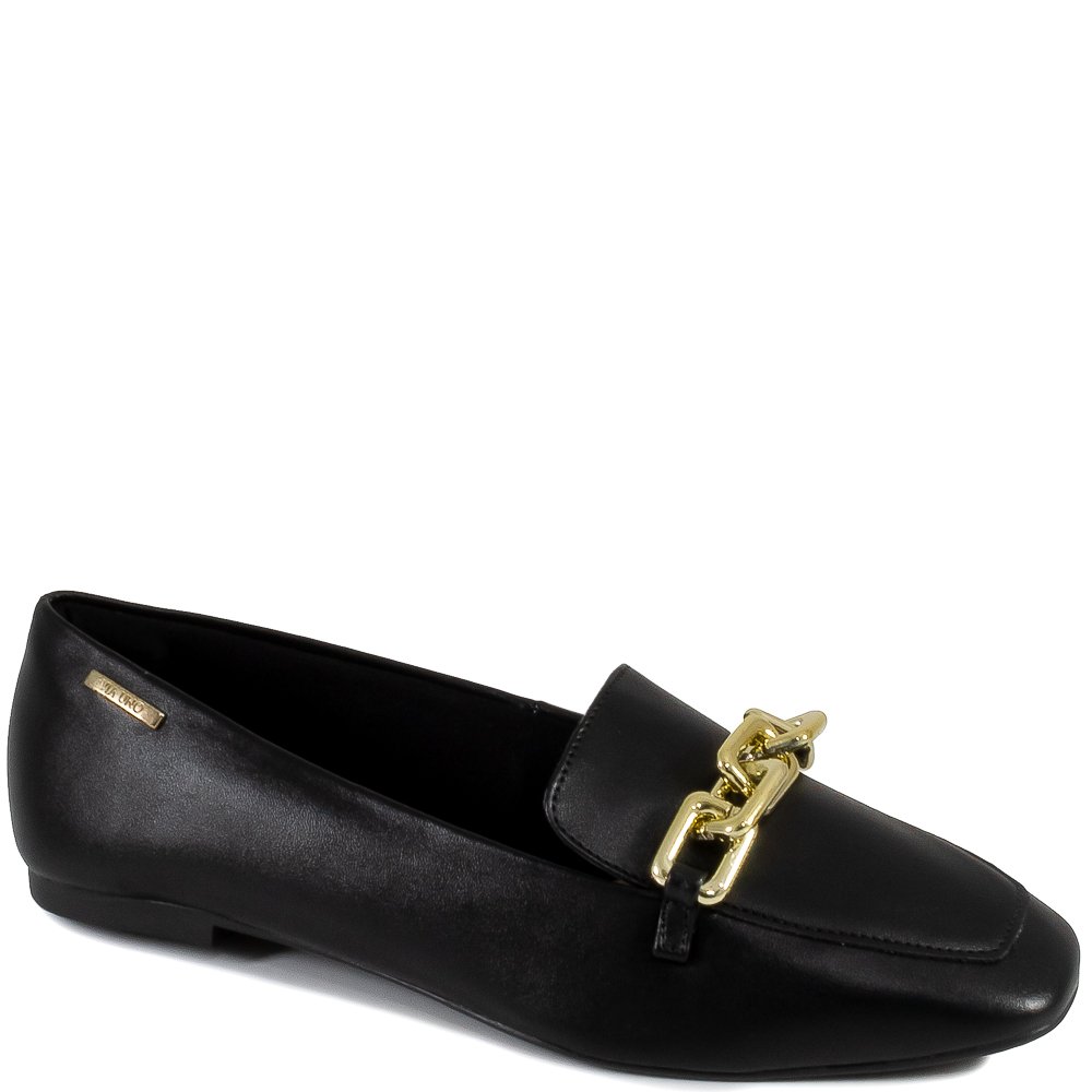 Mocassim Feminino Bico Quadrado Corrente Via Uno 518040 - Preto ...