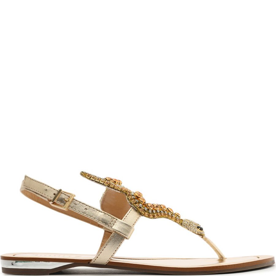 Sandália Rasteira Pedrarias Cobra Em Couro Schutz S213970001 - Ouro | Sapato  Show