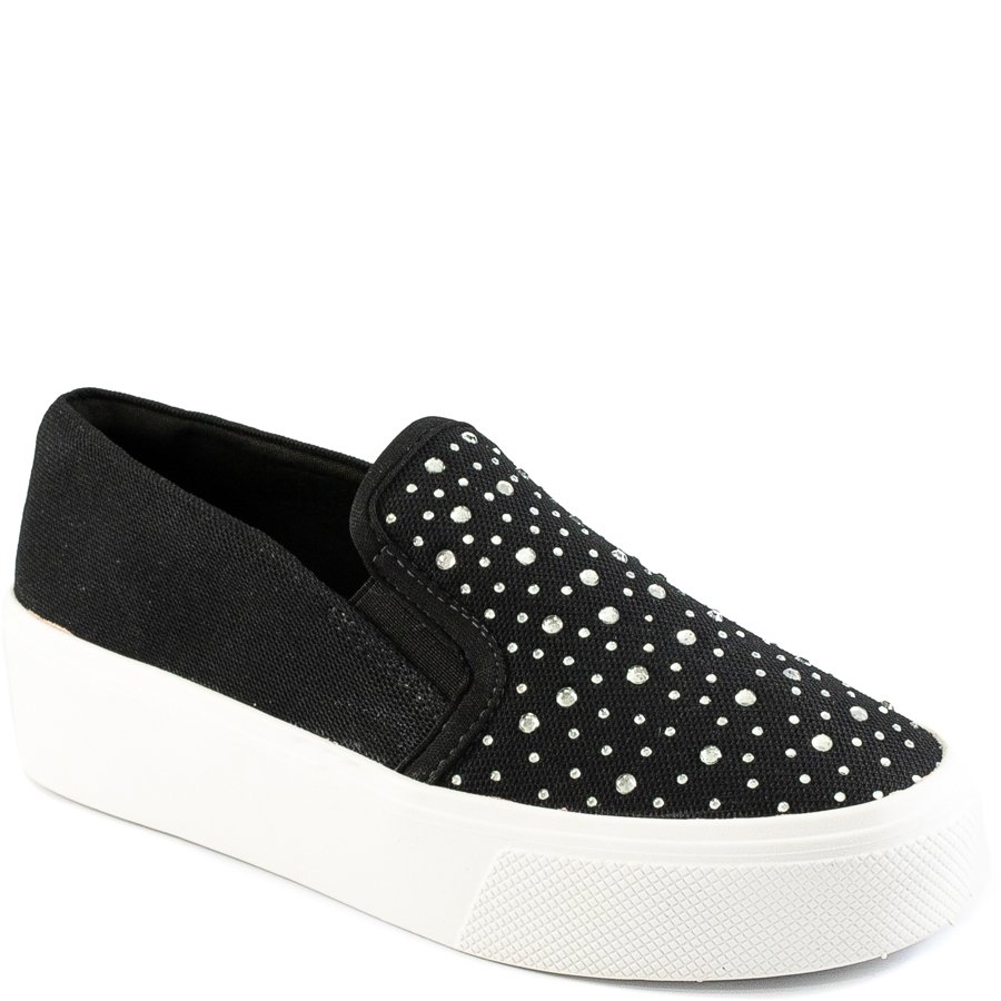 Tênis Slip On Feminino Strass Flatform Via Uno 413031 - Preto | Sapato Show