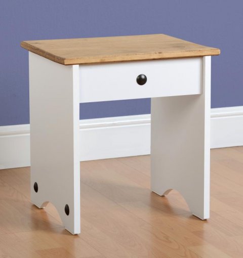 Banquinho Corona laqueado - Original Seconique* - Madeira e MDF - Cor branco e madeira natural