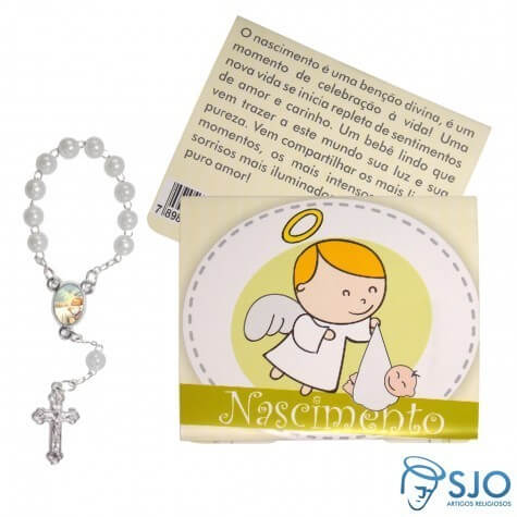 Lembrancinhas de Nascimento - Mini Terço + Cartão - 100 Unidades