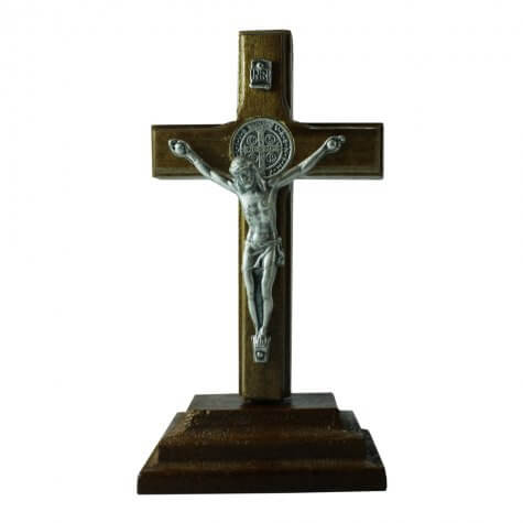 Crucifixo Madeira de Mesa So Bento - 9 cm