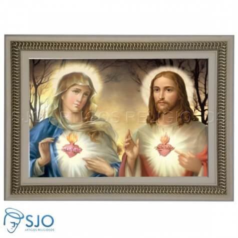 Quadro Religioso Sagrado Coração de Maria e Jesus - 60 x 90 cm