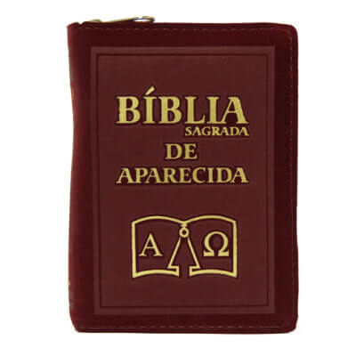 Bíblia Sagrada de Aparecida com Capa de Ziper Simples na cor Bordo
