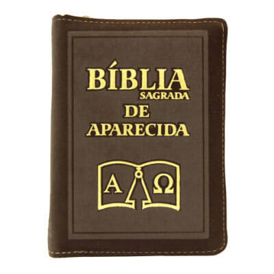 Bíblia Sagrada de Aparecida com Capa de Ziper Simples na cor Marrom