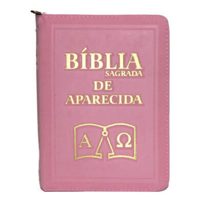 Bblia Sagrada de Aparecida com Capa de Ziper Simples na cor Rosa