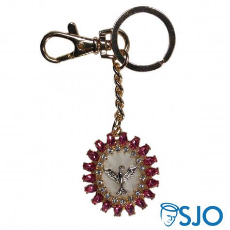 Chaveiro Divino Espírito Santo com Strass Rosa