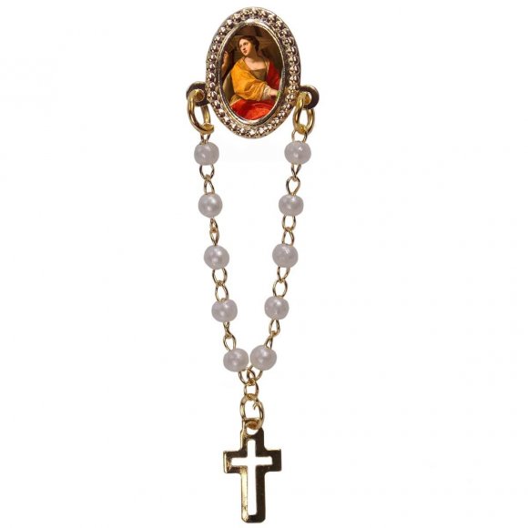 Botton com mini terço Santa Cecília (vendas por dúzia)