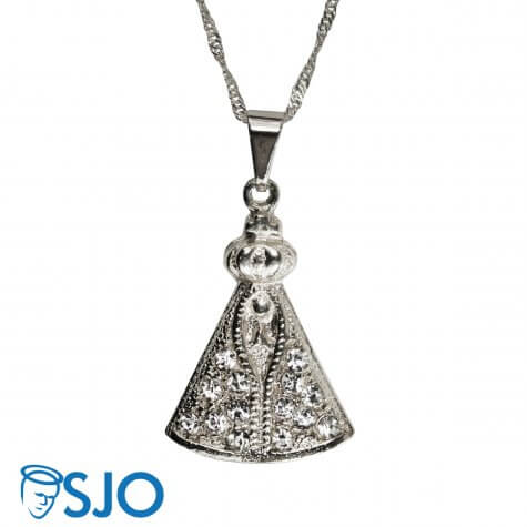 Colar Nossa Senhora Aparecida com Strass Folheado - Mod. 4