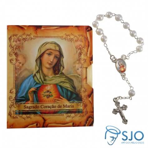 Cartão com Mini Terço - Sagrado Coração de Maria