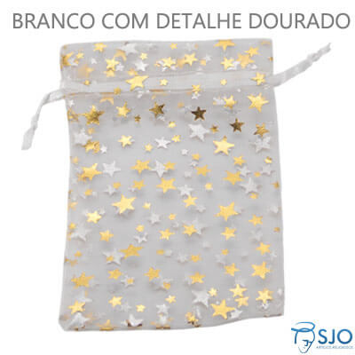 Saquinho de Organza 8 x 12 - Estrelas Douradas