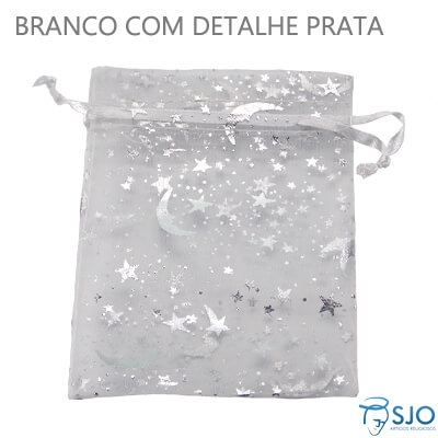 Saquinho de Organza 8 x 12 - Luas e Estrelas Pratas