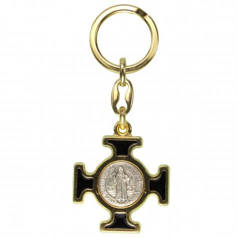 Chaveiro Italiano Dourado Cruz Malta de São Bento