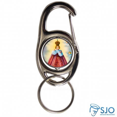 Chaveiro Mosquetão Giratório Menino Jesus de Praga