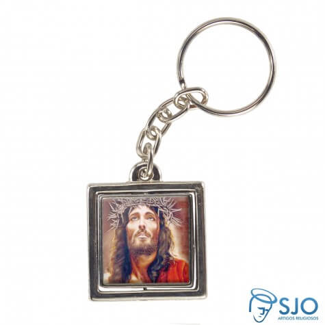 Chaveiro Quadrado Giratório da Face de Cristo