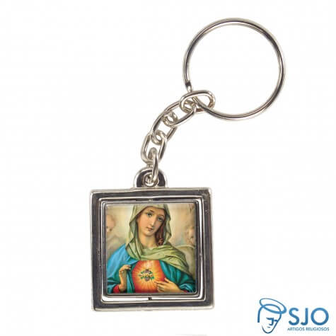 Chaveiro Quadrado Giratório da Sagrado Coração de Maria