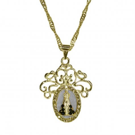 Colar Folheado Nossa Senhora Aparecida com Strass