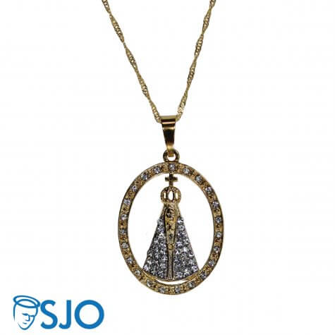 Colar Folheado Nossa Senhora Aparecida com Strass