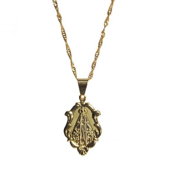 Colar Medalha de Nossa Senhora Aparecida Grande Folheado