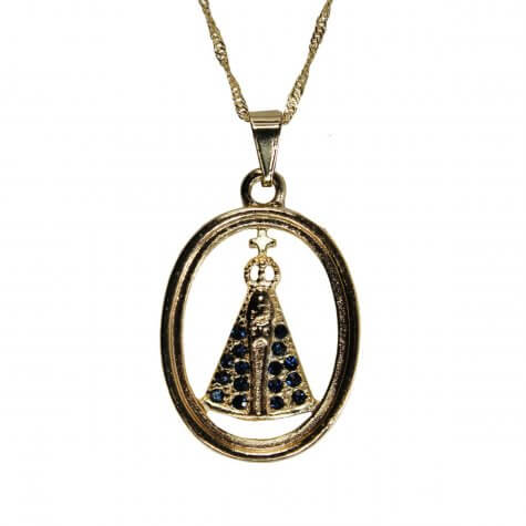 Colar Nossa Senhora Aparecida Oval com Strass