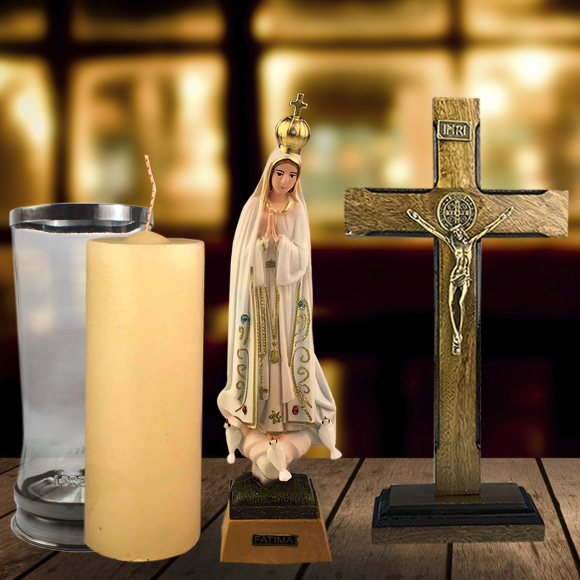 Combo Tradicional Nossa Senhora de Fátima importada de Portugal de 17 cm