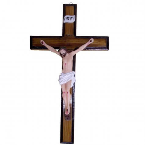 Crucifixo de Madeira com Cristo em Resina - 27 cm