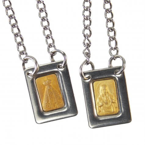 Escapulário de Aparecida Inox Dourado Mini