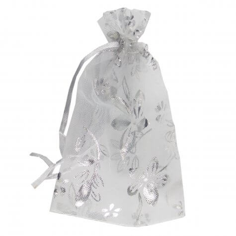 Saquinho de Organza Branco 12 x 16 com Flores