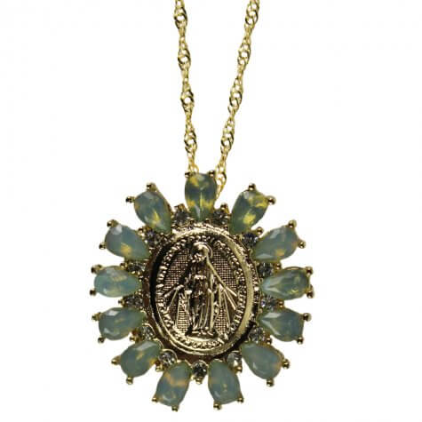 Colar Dourado Nossa Senhora das Graças com Strass