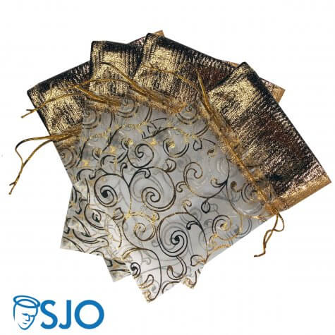50 Saquinhos de Organza com detalhes dourados - 15 x 10