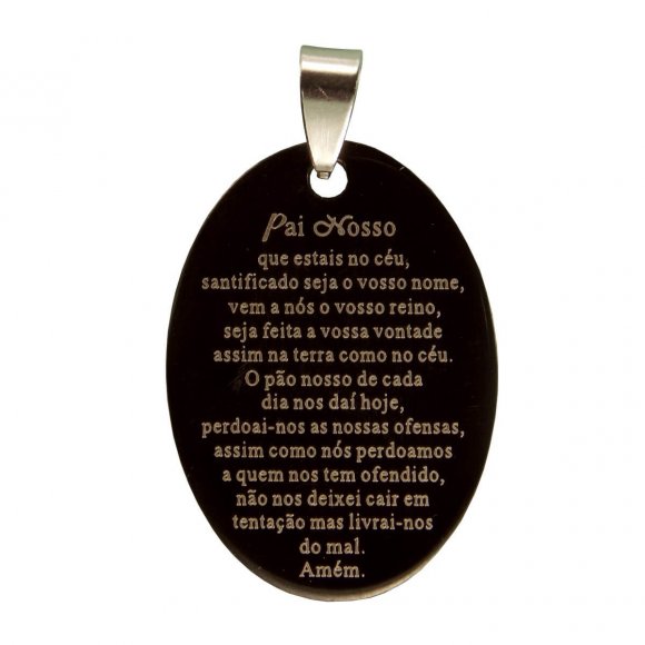 Medalha Inox Preta com Oração do Pai Nosso
