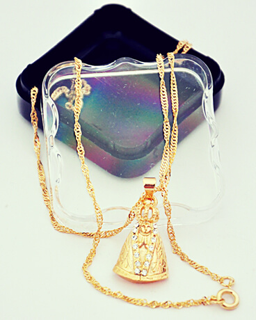 Colar Folheado a Ouro Nossa Senhora Aparecida Grande
