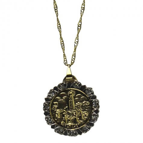Colar Prata e Dourado Nossa Senhora de Fátima