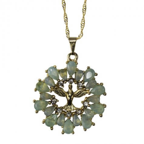 Colar Dourado Vazado Espirito Santo com Strass