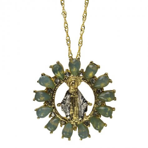 Colar Vazado Dourado Nossa Senhora das Graças com Strass