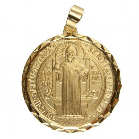 Pingente de São Bento Diamantado Folheado a Ouro Grande