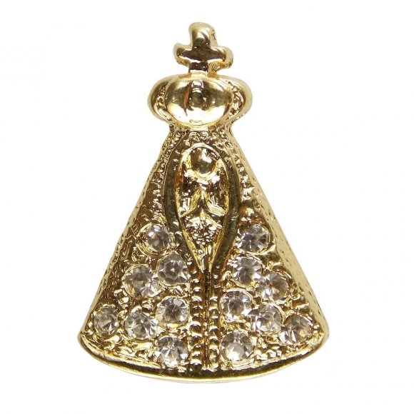 Pingente de Aparecida Folheado a Ouro com 14 Strass